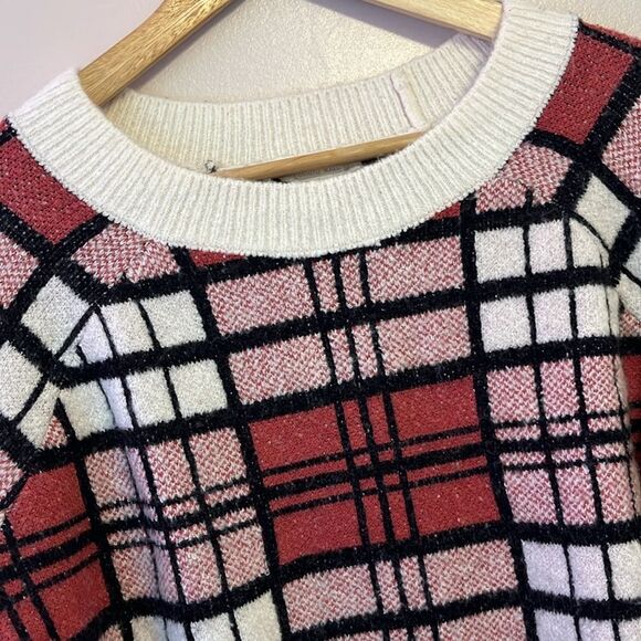 Altar'd State Red and White Plaid Sweater - Picture 3 of 9